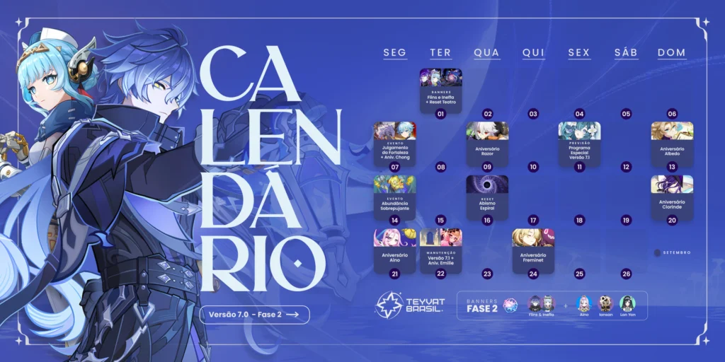 Calendário - Versão 7.0 - Fase 2 - Teyvat Brasil