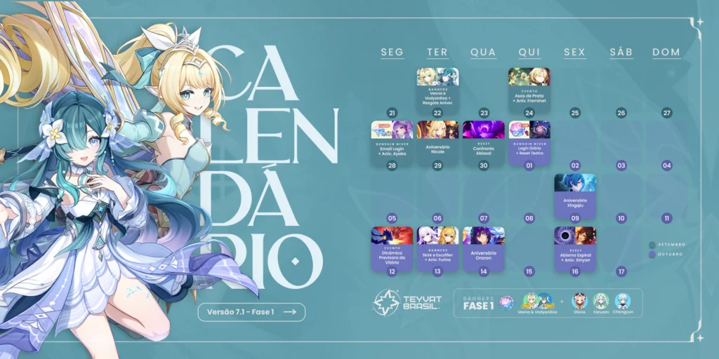 Calendário da Versão 7.1 - Fase 1 de Genshin Impact
