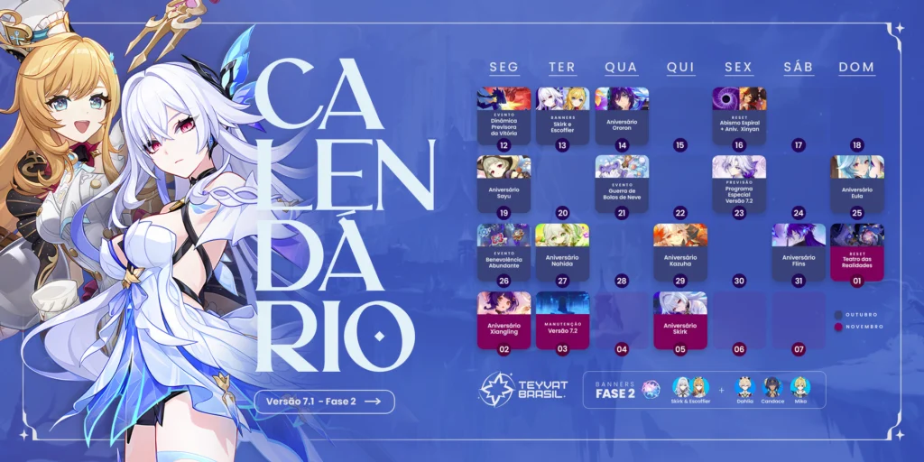 Calendário da Versão 7.1 - Fase 2 de Genshin Impact